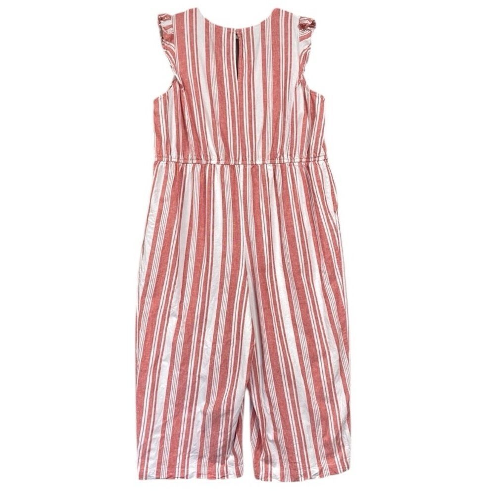 Old Navy Linen Blend Flutter Sleeve Crossover Red Striped Jumpsuit Sz XXL - Picture 6 of 9